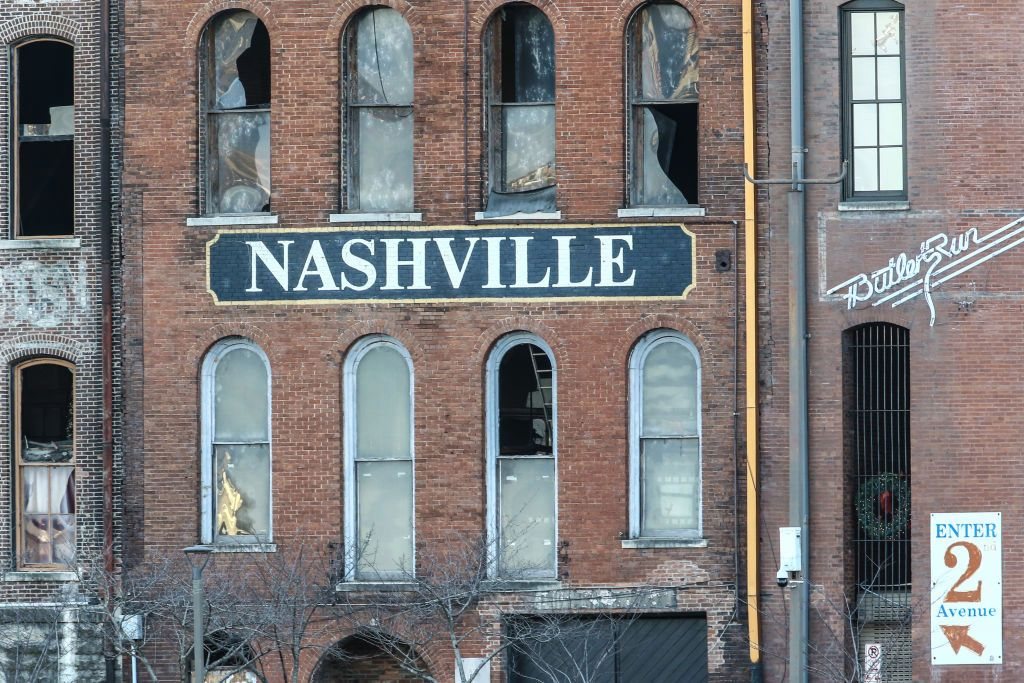 Building window damage after bombing